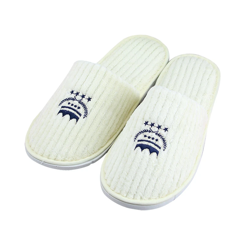 Luxury Coral Fleece Hotel Slippers Wholesale EVA Draw Stripe Coral Velvet Disposable Hotel Slippers