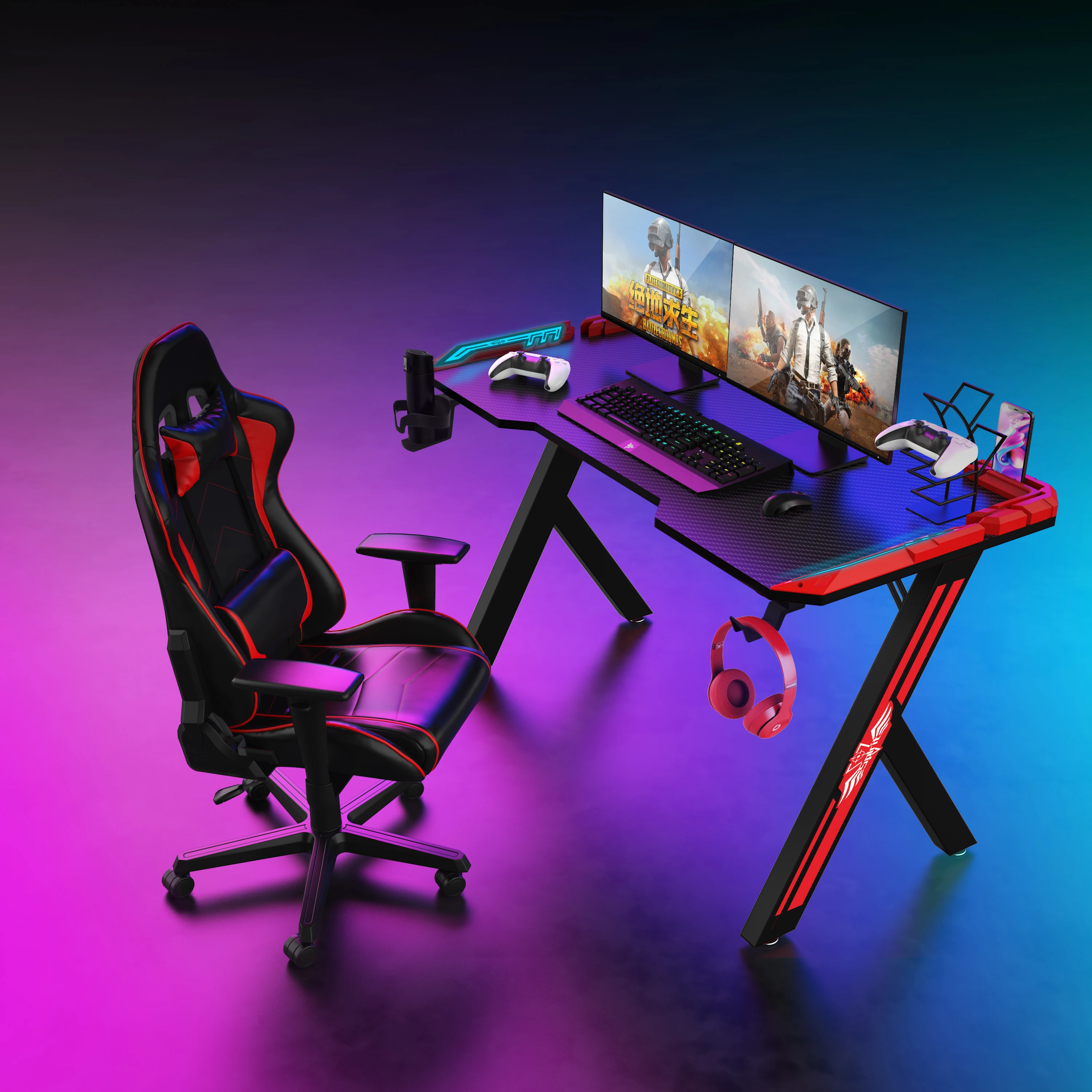 Оптовая Продажа с фабрики 120 см игровой стол со светодиодной подсветкой высокого качества красный rgb большой для ПК черный компьютерный