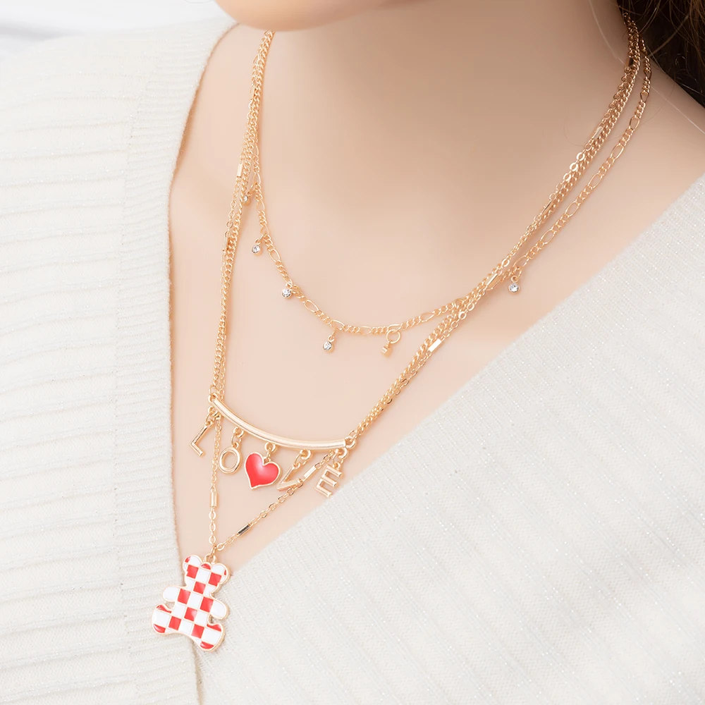 Bear with Enamel Layer Pendant Necklace Plated Love Heart Virgen De Guadalupe Cute for Women New Hot Sale 18k Gold Necklaces 25g