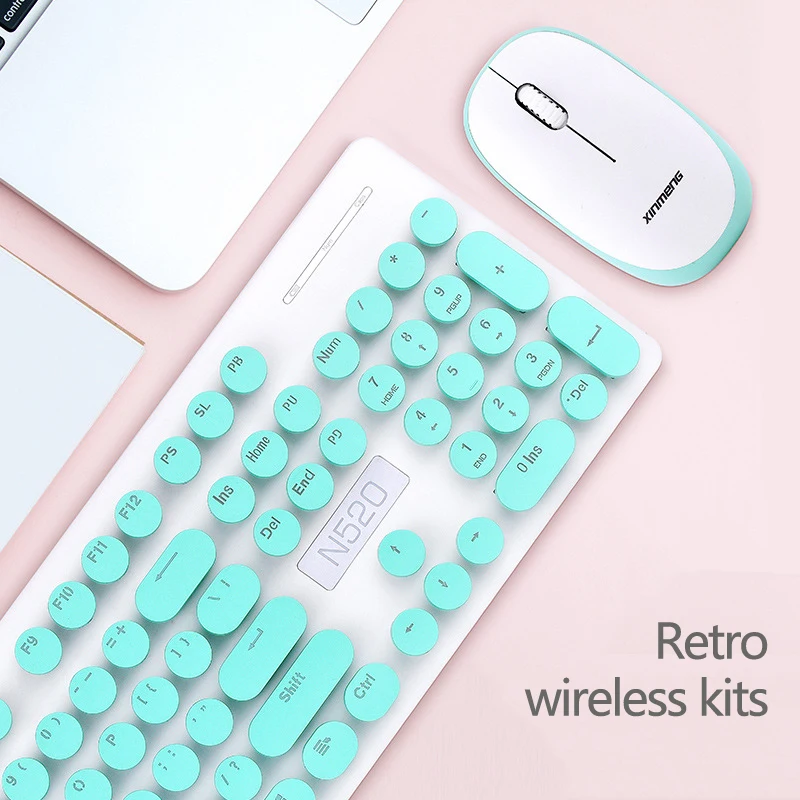  Retro Style 2.4G Wireless gaming Keyboards Keyboard And Mouse Set 1600DPI Combo For Office Game Pink