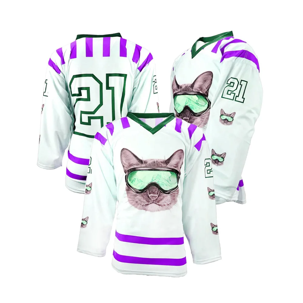 Sportswear Manufacturer Supply White Custom Design Stripes Fully Sublimated Hockey Jerseys for Practice