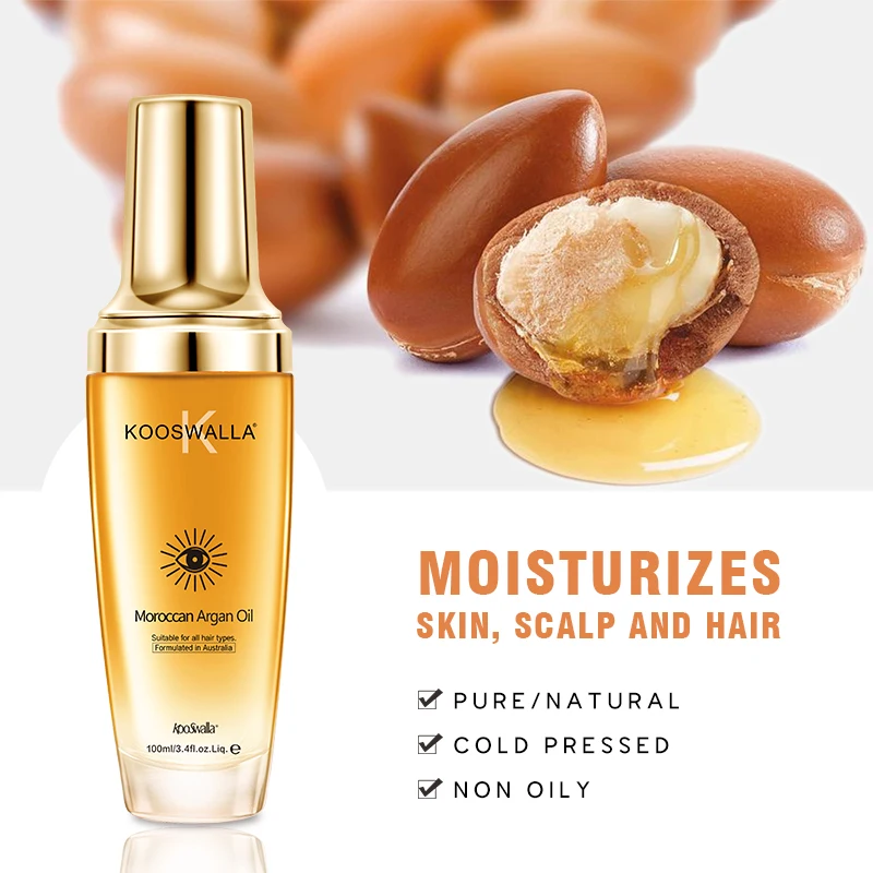 Kooswalla argan oil hair serum organic and pure moroccan argan oil for face and hair