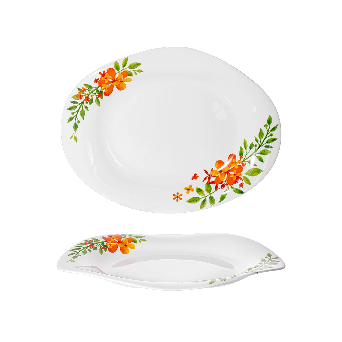 wholesale 10inch dinner serving plate heat resistant white opal glass dinner plate with customized flower decal for home dining