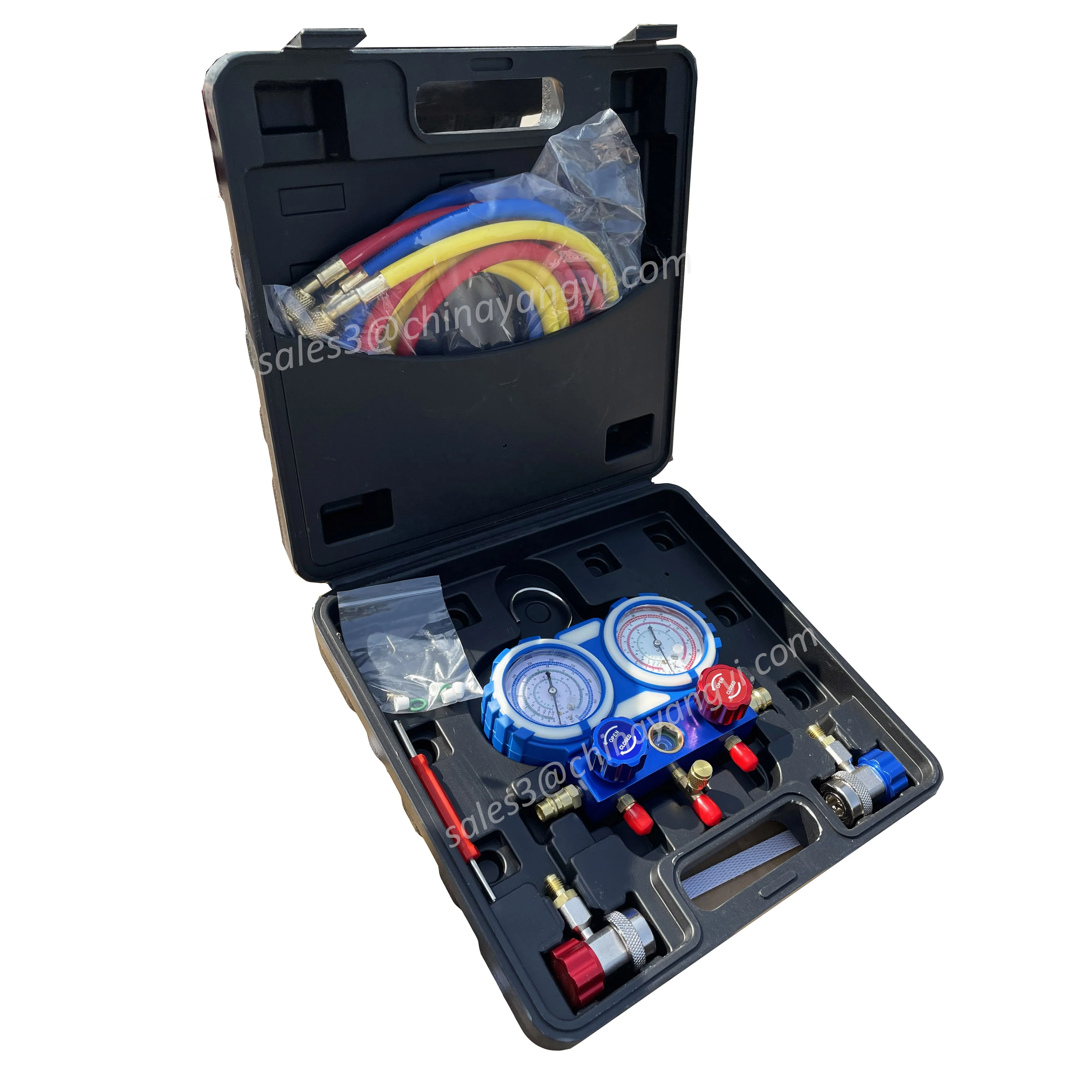 Refrigerant R32 Double Manifold Gauge Set with 1.5m Charging Hose for Auto Service Air Conditioning Repair