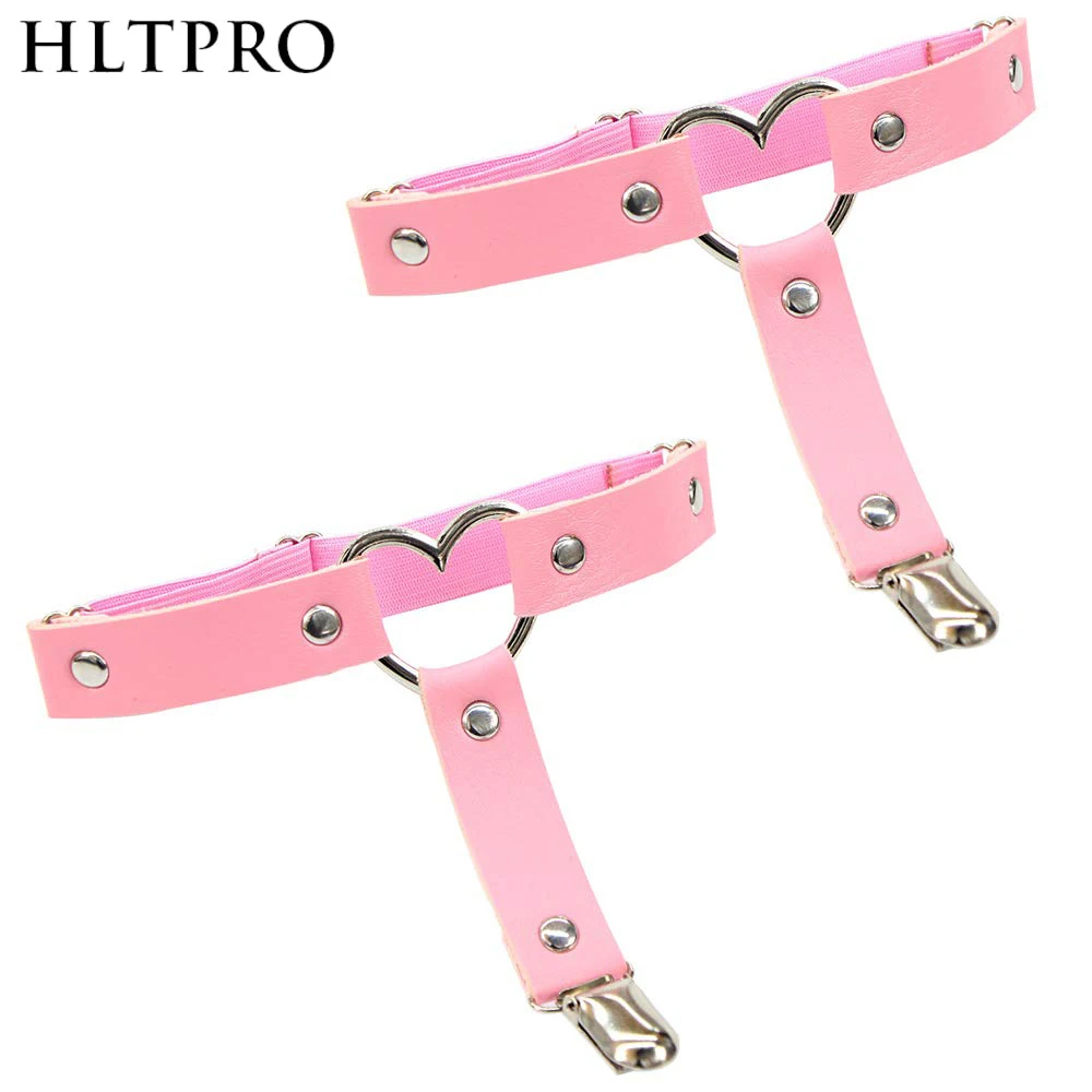HLTPRO Garters Belt Adjustable Love Heart Leg Garter with Buckle Anti-Slip Clips Elastic Punk 1 Pair
