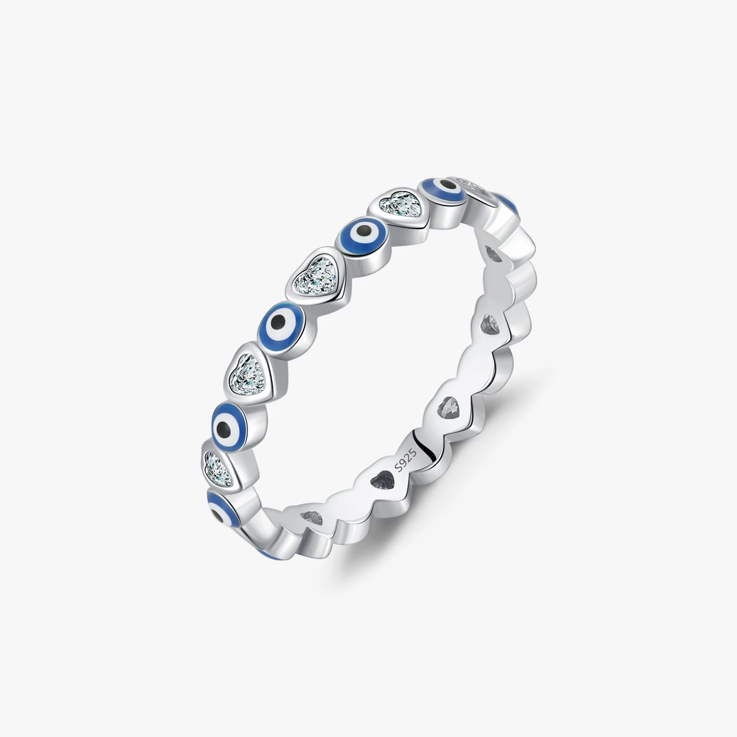Cute Blue Eyes Rings Classic Trendy Fine Jewelry 925 Sterling Silver Heart To Heart Stackable Rings For Women