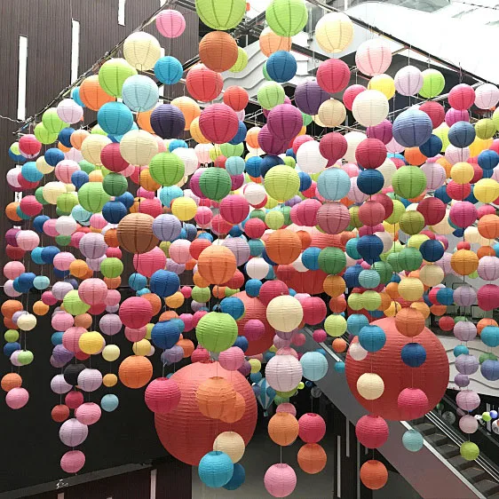 Ychon wholesale small big colorful paper lanterns muti-color Chinese style hanging lanterns decorations for party wedding favor
