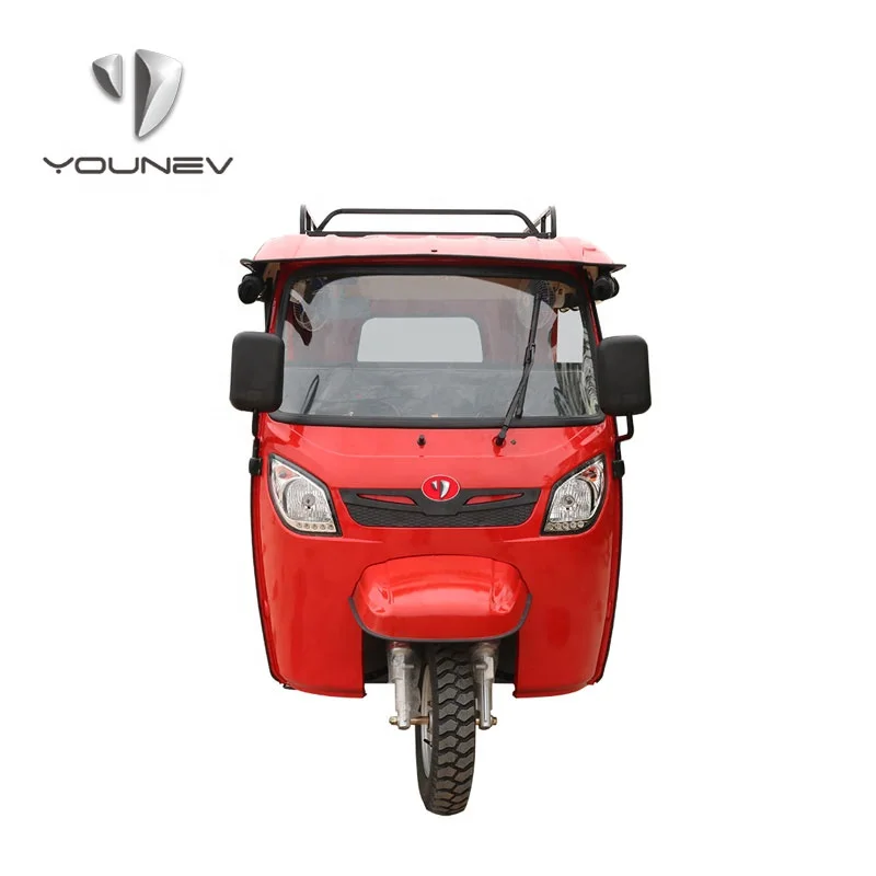 YOUNEV-1 Tuk Tuk 7 Passenger with Roof Gasoline Passenger Three Wheel Tricycle 12V Closed Motorized Enclosed 3 Wheel Motorcycle