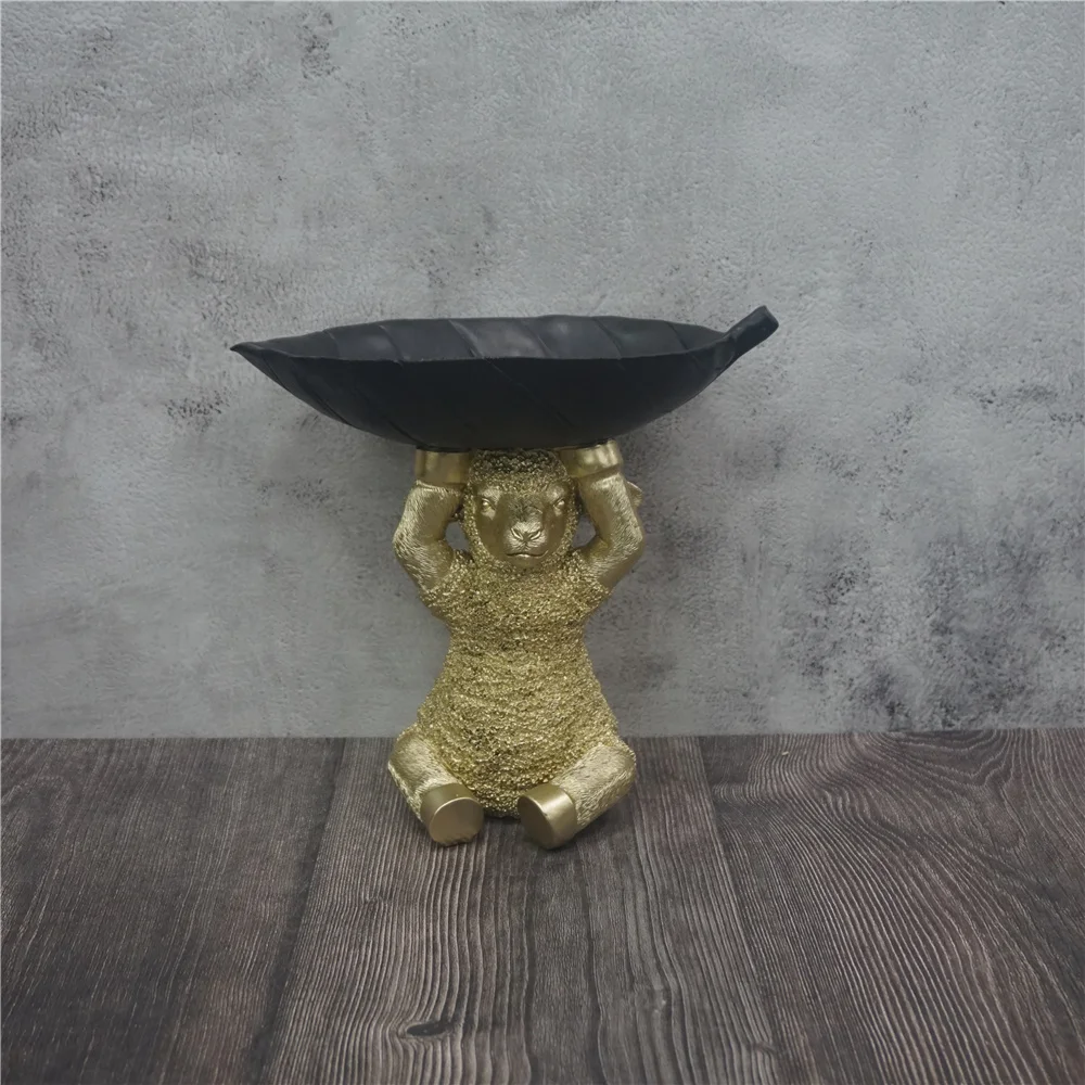Gold Lamb Figurine 3D Resin Home Decoration Holding Key Storage Tray