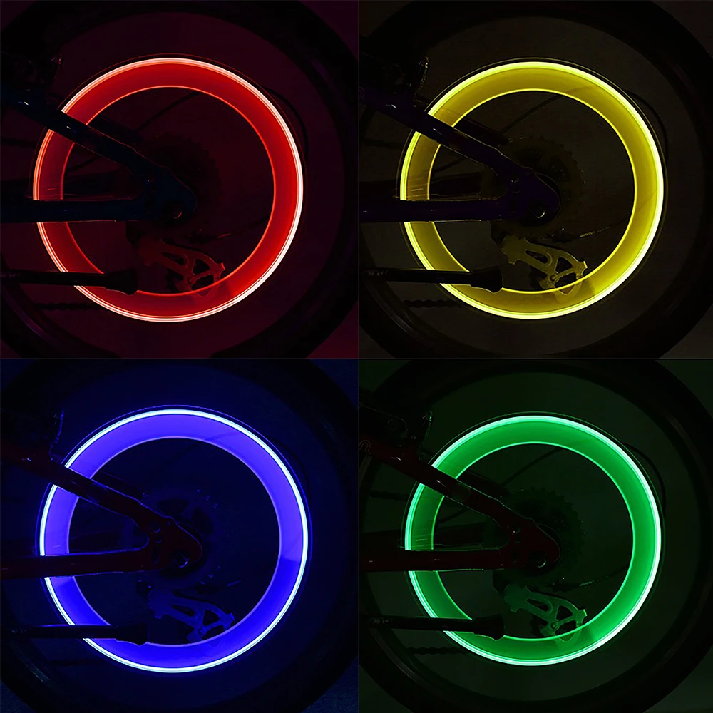 2PCS Bicycle LED Light Tire Valve Bicycle Flash Light Mountain Road Bike Cycling Tyre Wheel Lights LED Neon Lamp Cover Wheel