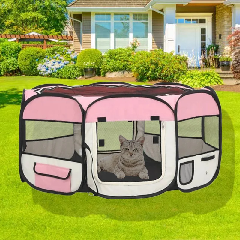 Large Mesh Pop up kennel cat dog playpen with Carrying Bag portable pet playpen 8 panel pet cage dog enclosure animal fence