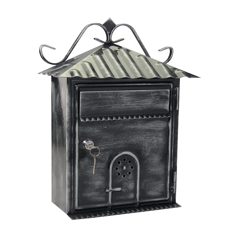 Outdoor Newspaper Holder Black Post Box Iron Letter Box MailBox