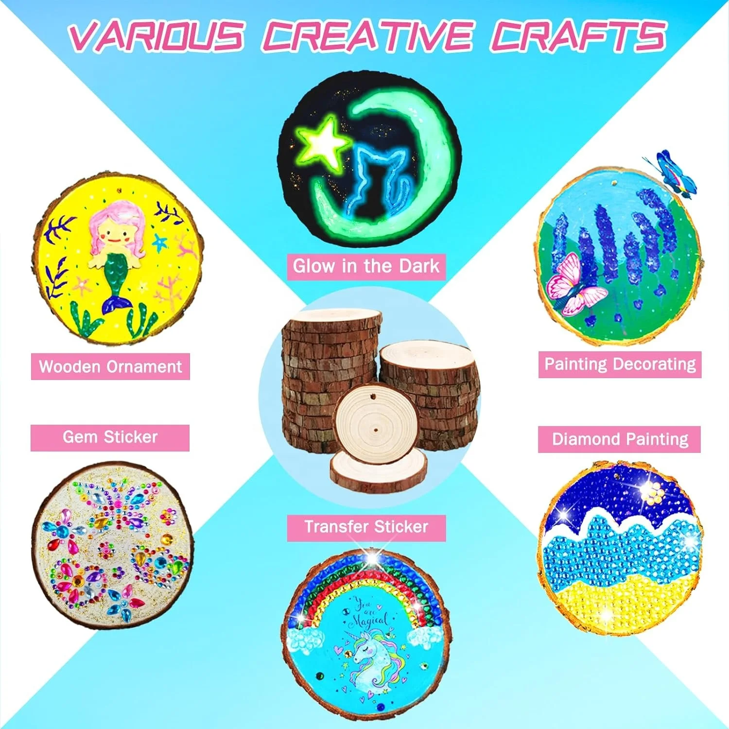 Wood Slices Craft Activities Kits - Glow in The Dark - Arts and Crafts Gifts for Kids Age 6-12 - Wooden Painting Craft Ki