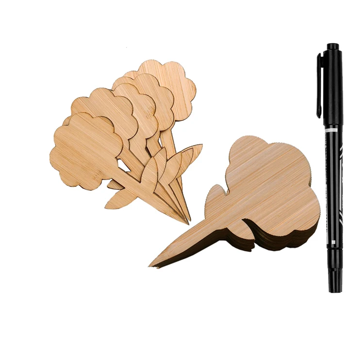 50pcs Premium Eco-Friendly Wooden Tree Type Plant Labels Markers for Seed Potted Herbs Flowers Vegetables Bamboo Garden Plant