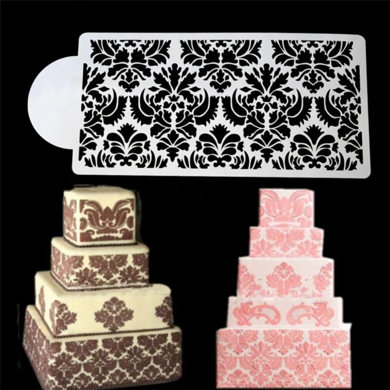 26.5*11cm Baking Tool Side Decor Mold Damask Lace Flower Border Fondant Cake Stencil Tart