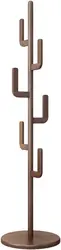 Hallway Entrance with 6 Hooks for Bedroom Office Clothes Jacket Purse Bag Cactus Shape Walnut Freestanding Coat Tree