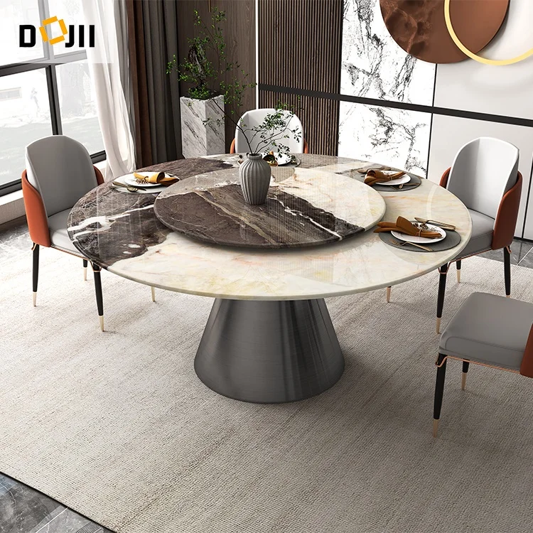2024 New Designs round Dining Table with Rotating Center Marble Top Modern Style for Dining Room Kitchen Outdoor Hotel Use