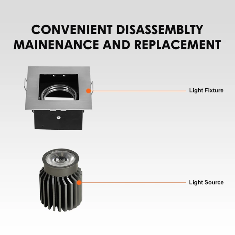 Black Dining Clothing Store Supermarket Anti-Glare Decoration Downlight Shell recessed square spotlight