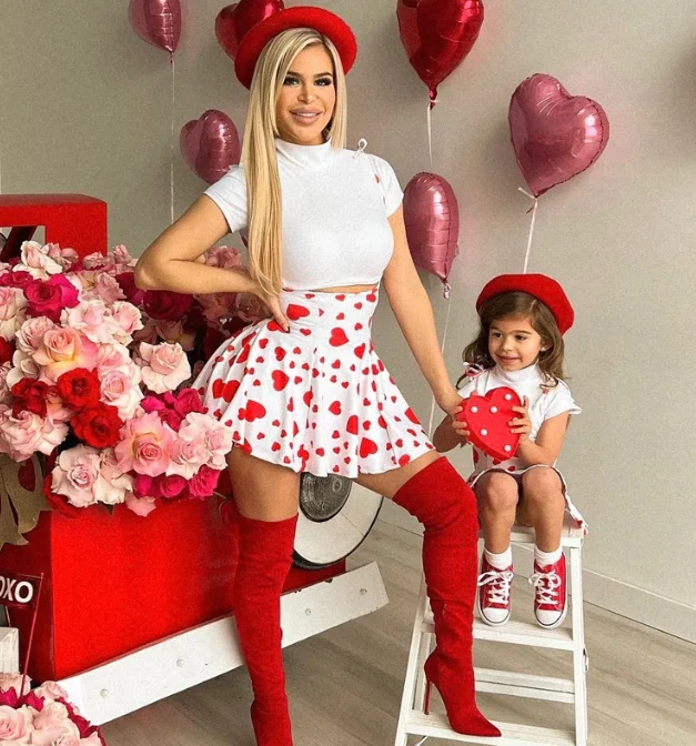 Mom and me red heart sleeveless dress for mother and daughter