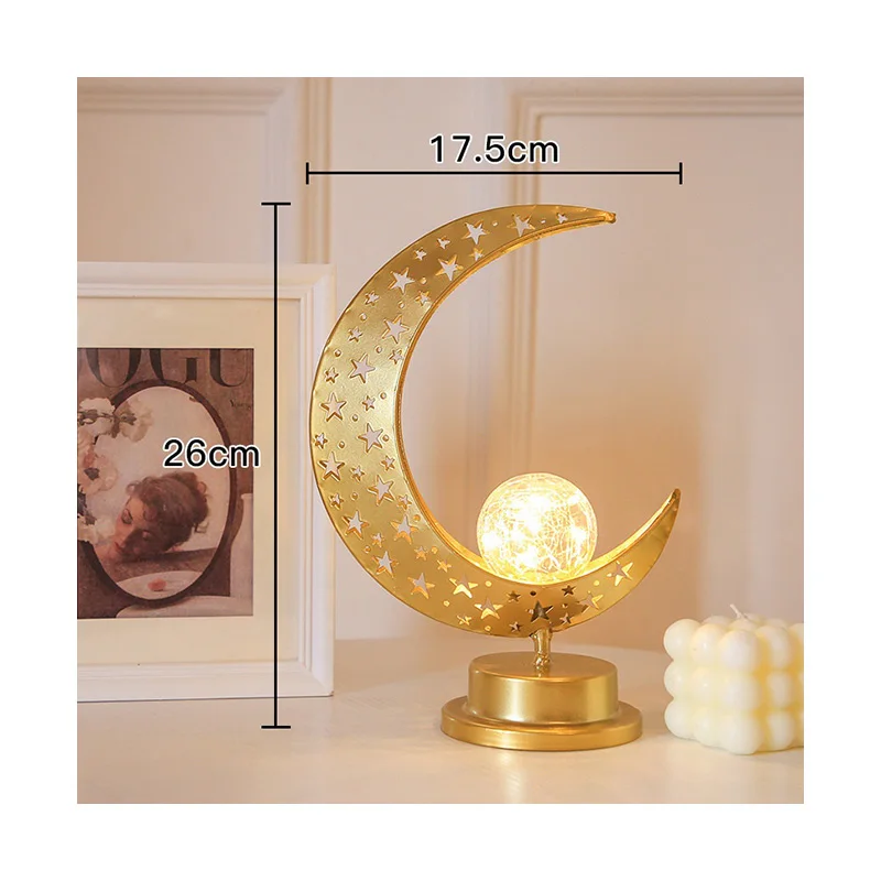 New Cross-Border LED Lamp Moon Stars Castle Hollow Iron Shape Battery-Powered Decorative Lighting Festival Desktop Decoration