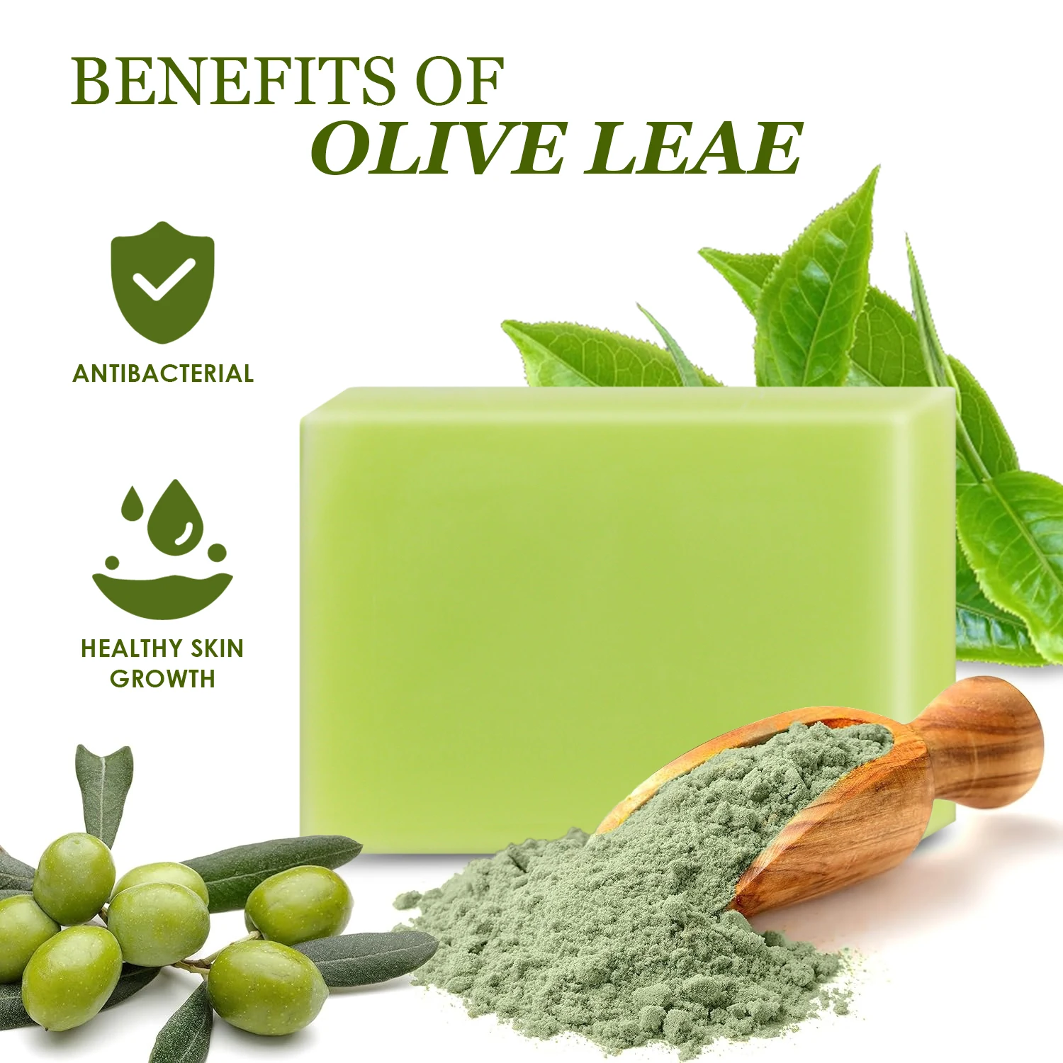 Custom Logo Olive & Shea Butter Green Tea Soap Lightening Exfoliating High Quality Hand Made Organic Soap Bar Handmade