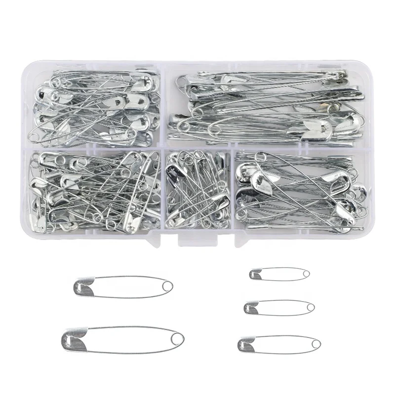 152PCS Silver Color In All Kinds Of Size Metal Assted Crimped Safety Pins With Boxes