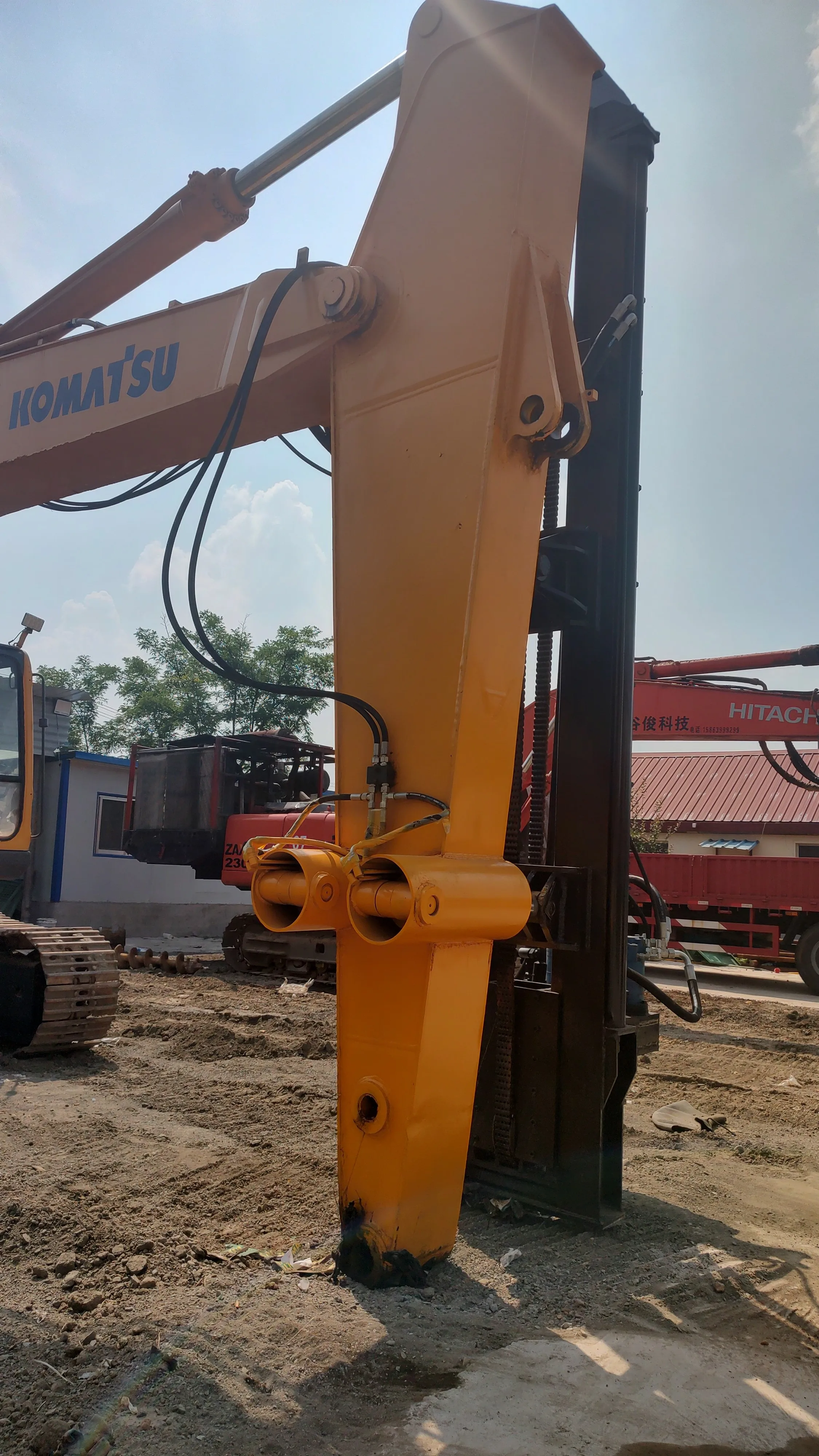 Hydraulic excavator mounted rock drilling rig for hard rock borehole mining drilling and foundation construction usage