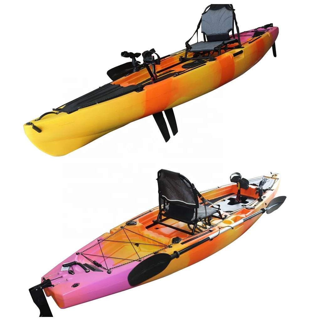 12ft Single Person Pedal Fishing Kayak with Electric Trolling Motor LLDPE Material Rowing Boat Customized VK-25 for Water Sports