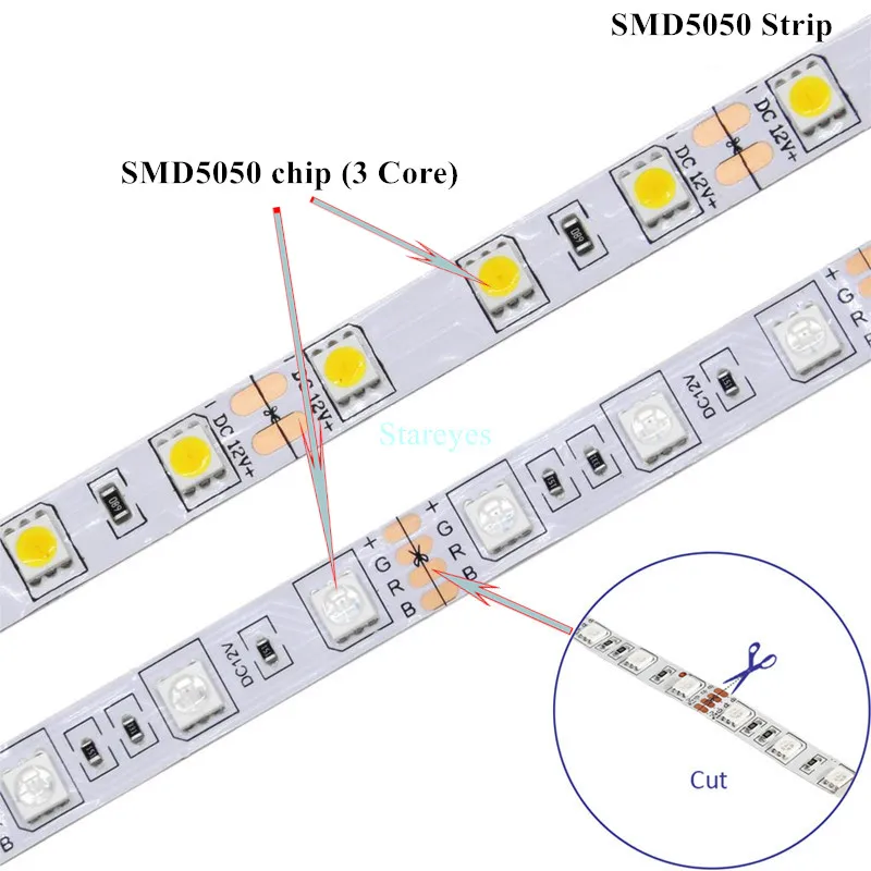 Free shipping 100 Pcs LED Strip SMD 5050 60LED/m White Warm white RGB RGBW RGBWW 4 in 1 RGB+CCT CCT tape Ribbon Growth Light
