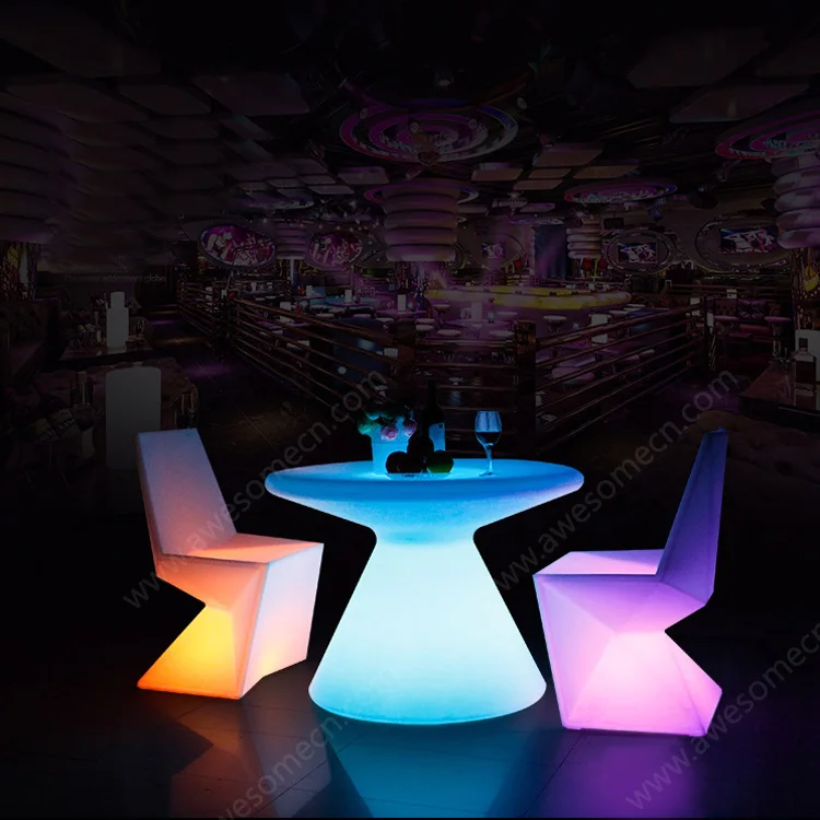 Best selling Glow Dining LED Table Set With 6 Rattan Chairs Outdoor Patio Furniture