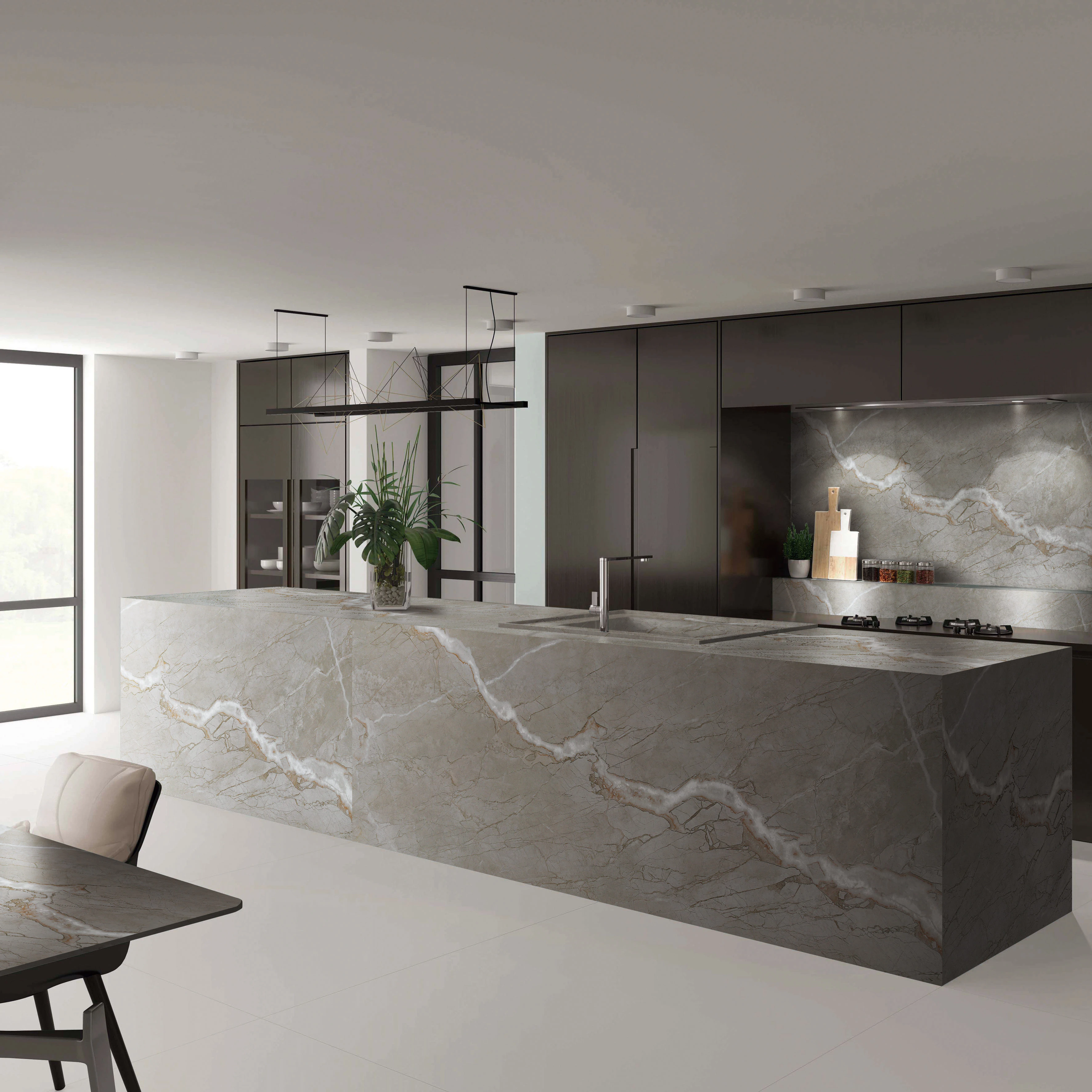 Invisible Grey Marble Porcelain Slab Villa Countertop Floor and Wall Sintered Stone Tiles