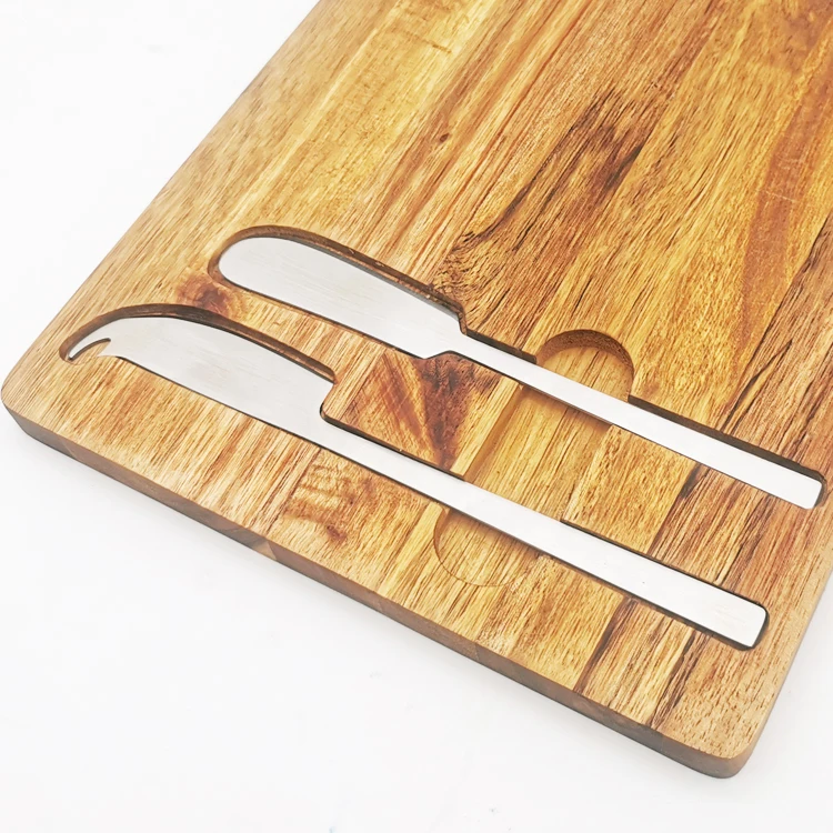 New Design Wooden Cutting Board Charcuterie Platter with Gold Knife Set Acacia Wood Cheese Serving Board