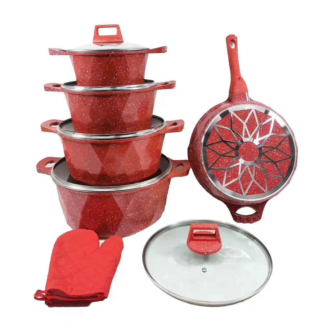 Manufacturers 12Piece  Double Layer Bottom Casserole Induction Stock Pot Cooking Frying Pan Cookware Sets Granite Aluminum