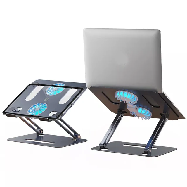 Laptop Holder With Cooler Fan Ergonomic Aluminum Height Adjustable Folding Laptop Stand For Office Desk