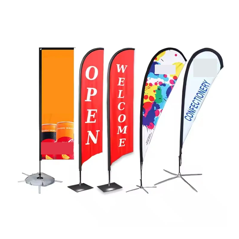 Wholesale Cheap Factory Price Customized Design Digital Print Teardrop Feather Rectangular Shape Beach Flag For Advertising