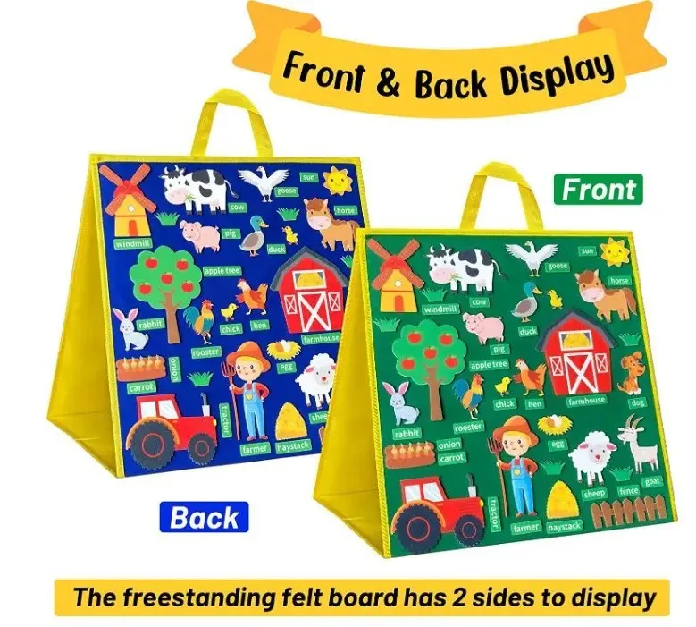 Double Sided Reusable for Kids Preschool Toddlers for Early Learning,Farm Sea Zoo Animals Foldable Felt Flannel Board