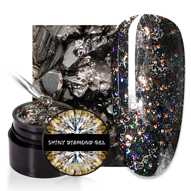 Manufacturers Custom Diamond nail polish glue sequins nail polish glue Private Label Crushed diamond nail pol