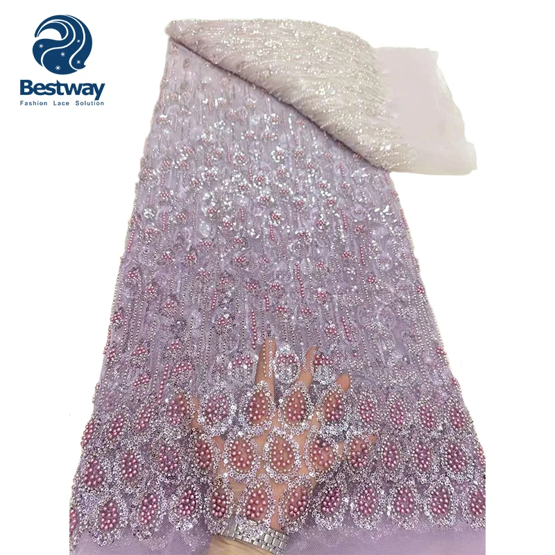 Bestway Beads Embroidery Luxury Austria Bridal Dress with Sequins Tulle Lace Fabric