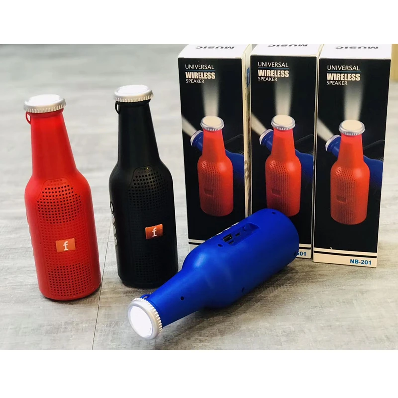 2020 New Bottle Shape Mini Blue-tooth Flashlight Wireless Speakers Subwoofers BT/TF/USB NB201