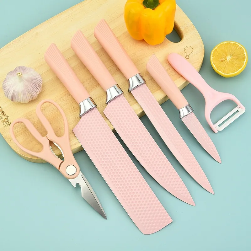 New Arrival Stainless Steel Kitchen King 6 Pieces Kitchen Chef Knife Set Non-stick Coating Non-slip Braided Handle Design