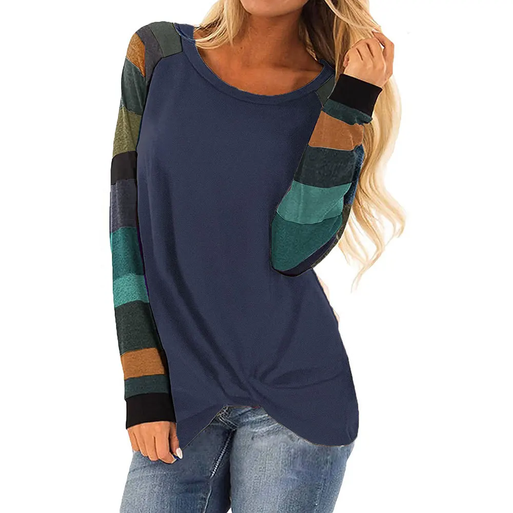 FanLi 2021 Fashion Color Block Shirts Long Sleeves Crewneck Sweatshirt Black Pullover Top Blouse