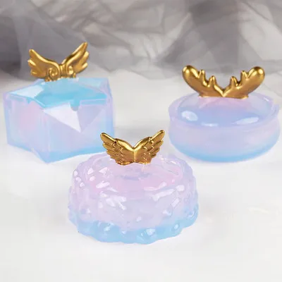 T1209  Epoxy ash tray with cover cloud star wing antler elk storage box silicone mold