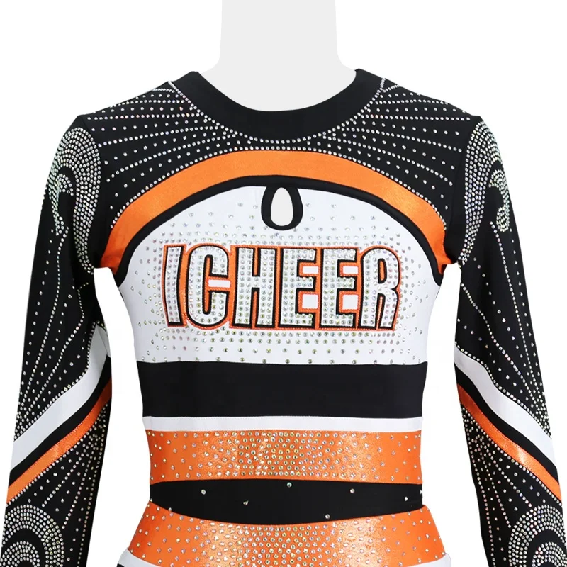 2022 latest desaign long sleeve professional rhinestone custom design wholesale all star cheerleading uniforms