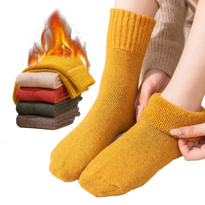 Custom wholesale woman men knit grey chunky nice soft super thick fuzzy winter warm wool socks