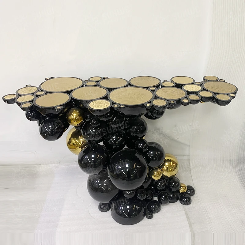 High quality Modern Living room modern luxury Black stainless steel and brass rotate round furniture console table