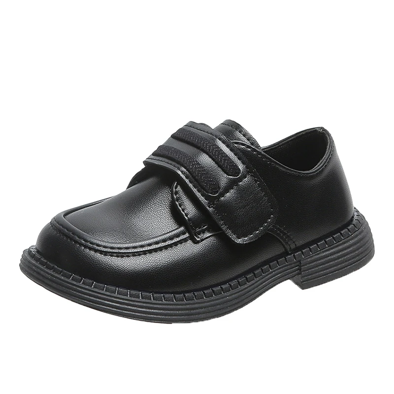 Custom logo black uniform shoes classic round lightweight boys school shoes for kids