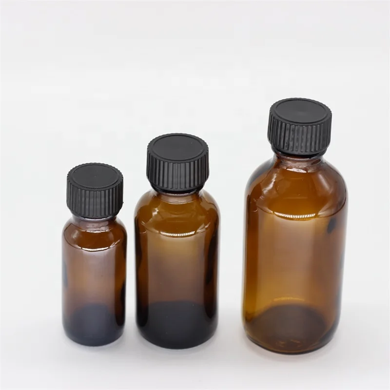 
1/2oz boston round glass bottle plastic cap with poly cone 18-400 