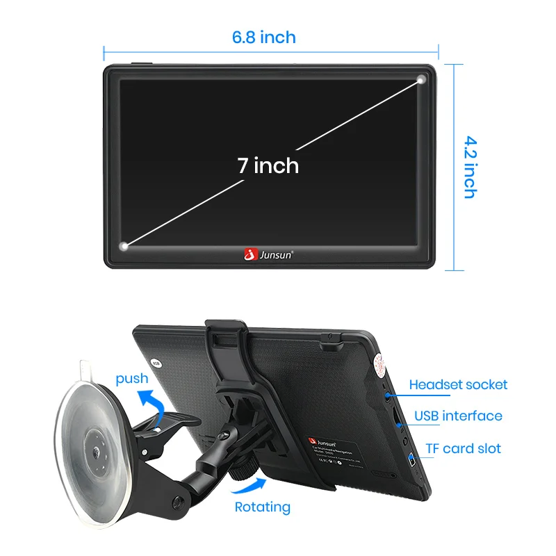 Junsun 7 Inch Car GPS Navigation Touch Screen 256M+8G FM Voice Prompts Europe Map Free Update Truck GPS Navigators 2024