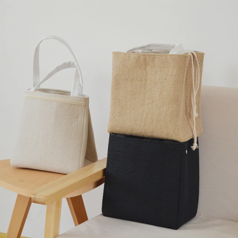 High-quality School Cotton Drawstring Closure Thermal Tote Food Delivery Leakproof Children Insulated Jute Lunch Cooler Bag