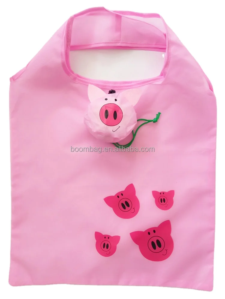 Polyester Reusable Shopping Bags Grocery Tote Bags Foldable into Attached Pig Pouch Washable Portable Reusable Gift Bag